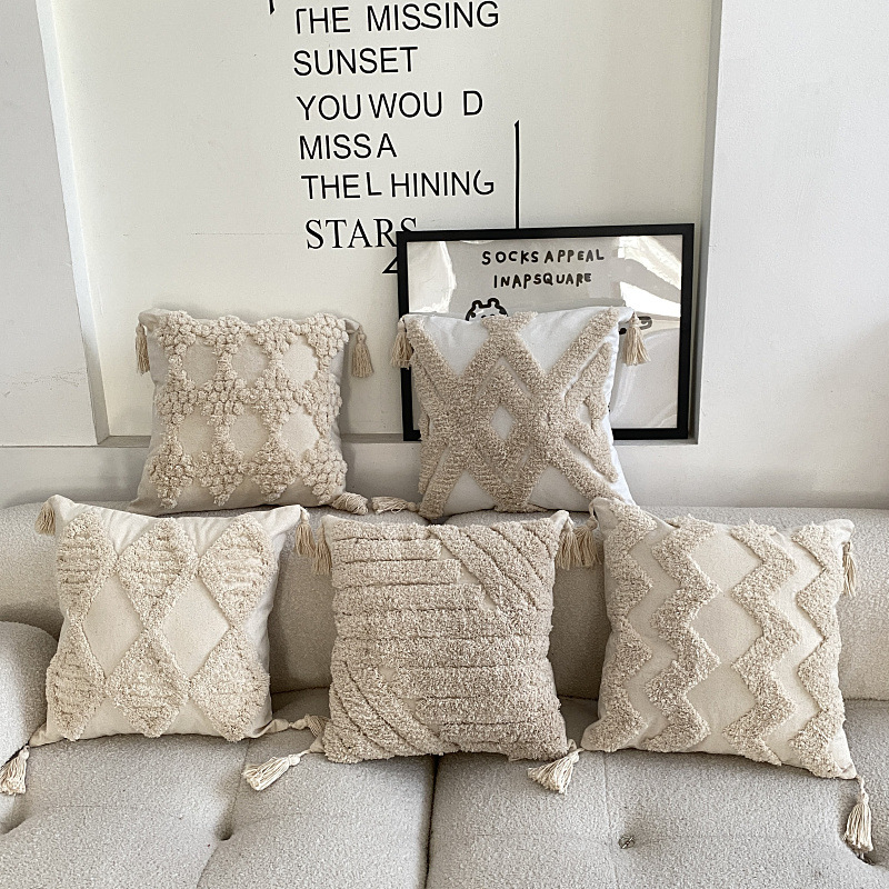 Boho Tufted Embroidered Pillow