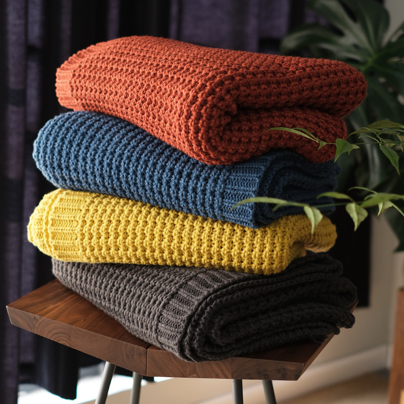 Solid Color Threaded Knit Blanket